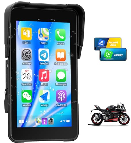 Motorcycle Carplay Screen with Bluetooth, 5 Inch Touchscreen with Tire Pressure Monitoring Wireless CarPlay & Android Auto Airplay Screen for Moto GPS Navigation Motorbike Waterproof, Voice Assistant