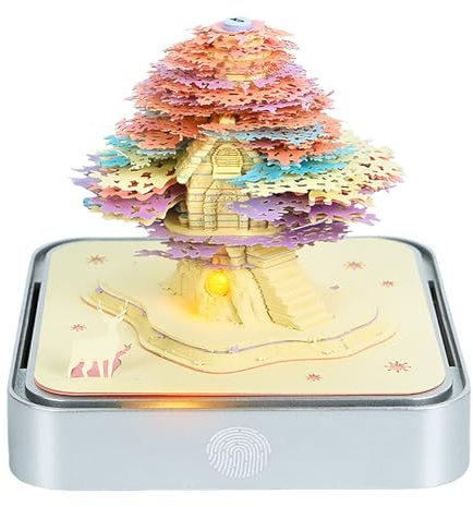 2026 3D Paper Sculpture Calendar with LED Light, Creative Tear-off Art Memo Pad, Whimsical Desktop Ornament, Unique Gift for Christmas, Birthday & Office Decor (Pink TreeHouse)