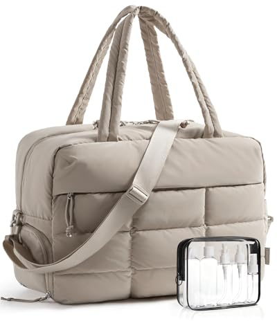 BAGSMART Gym Bag for Women, Carry on Travel Duffel Bag, Water-resistant Weekender with Shoe Compartment for Gym Travel Work, Khaki, Large