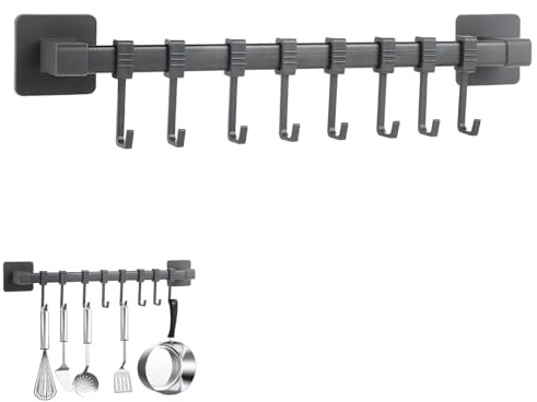 CHmiss Porte Ustensiles Cuisine 40cm avec 8 Crochets Amovible, Support de Cuisine Mural en Acier Inoxydable,Montage 1 minute