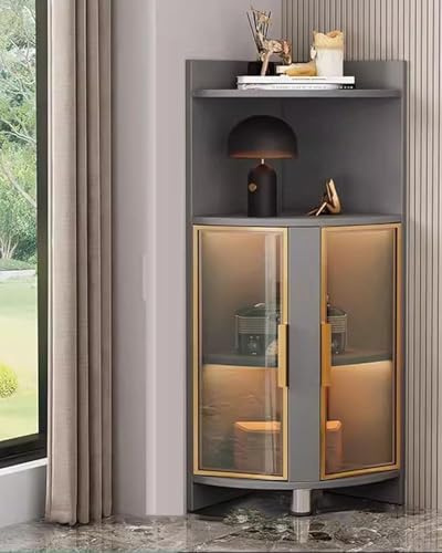Vitrine d'angle en verre – Étagère autonome avec lumières pour figurines et bibliothèques dans la chambre ou le bureau
