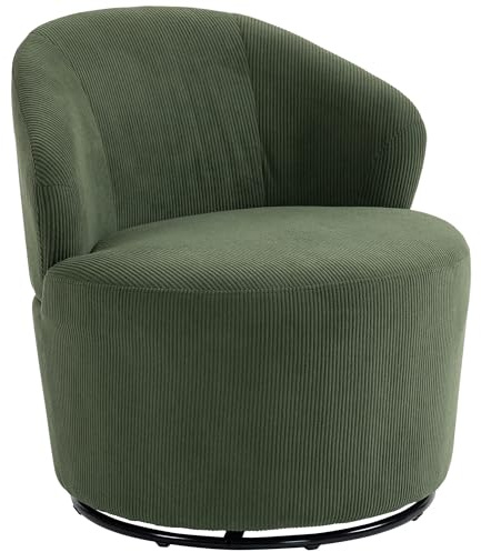 HOMCOM Sessel Drehbar Loungesessel mit Breitem Sitz Moderner Polstersessel mit Geschwungene Rückenlehne und Dicker Polsterung Relaxsessel mit Cord-Optik für Wohnzimmer, Schlafzimmer, Grün