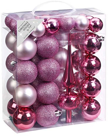 Inge-glas 47 Christbaumkugeln Kunststoff 4cm und 6cm mit Spitze Set, Farbe: rosa Glanz/matt
