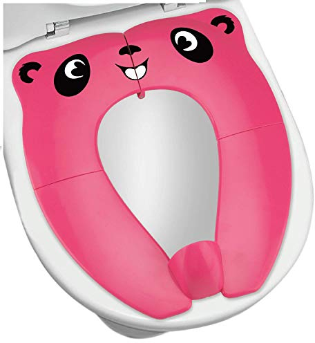 [Upgrade Version] Toilettensitz Kinder - RIGHTWELL Faltbarer Toilettensitz Kinder für Reise Töpfchen,Tragbar Reise WC Sitz Kleinkind Töpfchentrainer mit Aufbewahrungstüte (Rosa)
