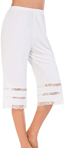 Subuteay Culottes Slip for Women Lace Snip-it Pettipants Bloomer Half Slip Shorts Loose Pajama Pants White X-Large