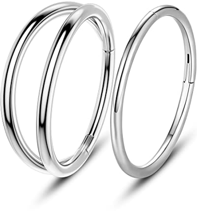 OUFER 16G 2pcs Piercings Helix Silber Chirurgenstahl Rook Tragus Conch Clicker Cartilage Earring Hoop Daith Knorpel Ohrring Ohrpiercing Nasenring Nase Nose Ring Körperschmuck 8 mm