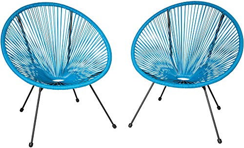 tectake® 2er Set Stuhl Acapulco Design, Gartenstuhl, Gartenstühle im Retro Design, Indoor und Outdoor Sessel für Garten, Wintergarten, als Terrassenstühle oder Balkon Sessel - blau