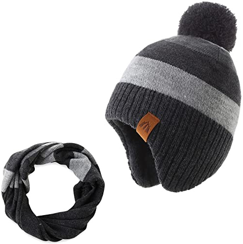 AHAHA Cappello Bambino Invernale con Pompon Berretti Bambini Morbido e Caldo Berrette Bambino 51CM