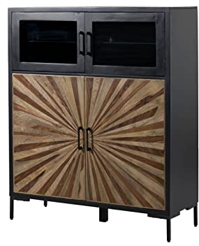 MASSIVMOEBEL24.DE | Sun Highboard aus Massivholz #103 |aus Mango- & Sheeshamholz - Schwarz, lackiert | 8 Fächer | 120 x 45 x 145 cm | Wohnzimmerschrank mit Glasboden