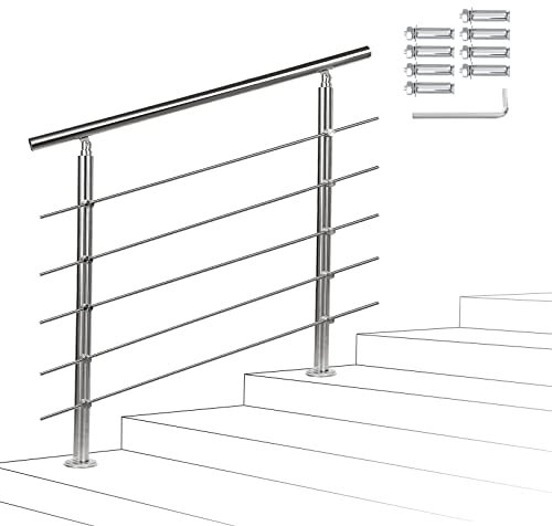 Yakimz M-CT4026-1z Rampe d'escalier en acier inoxydable 150 cm avec 5 traverses réglables en angle, garde-corps extérieur et intérieur pour escaliers, jardin