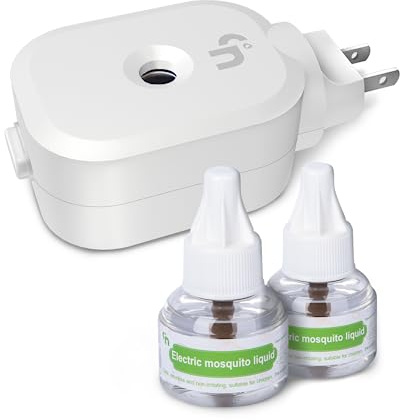 Ddrihlees Mosquito Repeller, Electronic Mosquito Repellent Plug in Indoor Use, Includes 2-Pack 280 Hr Repellent Refills, No Candles or Flames, DEET-Free, for Home, Bedroom, Office, Kitchen (White)