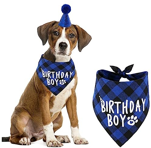 DULSPUE Hundehalstuch - 1 pcs Bandana Hund, Hund Geburtstag Bandana Haustier Bandana, Haustier Dreieck Lätzchen Schal Plaid Hundehalstuch Geburtstag Geeignet für Kleine Mittelgroße und Große Tiere