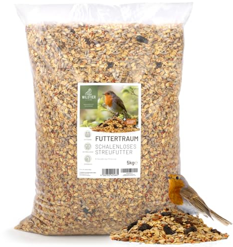 wildtier liebe Futtertraum I Vogelfutter Wildvögel Ganzjährig Schalenfrei 5kg I Schalenloses Streufutter, Vogelfutter Winter I Meisenfutter, Fettfutter, Wildvogelfutter mit Sonnenblumenkerne