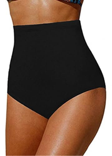 Qianderer Women's Plus Size High Waist Bikini Bottoms Tummy Control Tankini Bottoms Swimsuit Bikini Swimwear Swim Shorts Briefs (Ba Black, M)