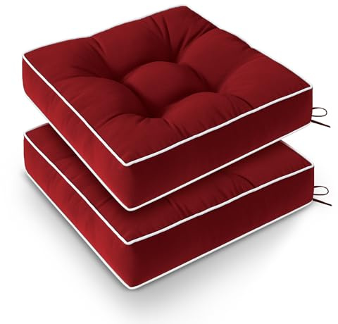Wellsin Outdoor Chair Cushions Set of 2, Patio Cushions for Outdoor Furniture, Tufted Waterproof Outdoor Chair Pads, 19 x 19 Inch, Burgundy