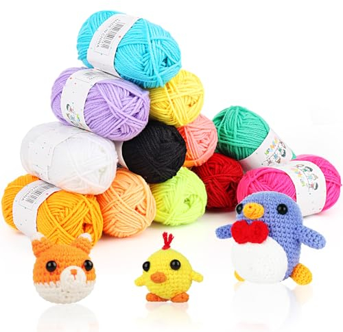 Coopay Wolle zum Häkeln, 12 Farben Wolle zum Stricken für Anfänger, 25g Bunt Amigurumi Wolle, Geeignet für Häkelnadel 2-4mm, Häkelgarn für Häkeln Stricken und Handwerk, Gutes Gift für Stricker&Häkler