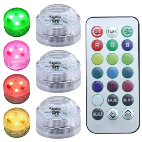 3pcs Mini Submersible LED Lights with Remote - Waterproof Battery Operated Color Changing Pool & Pond Lights for Hot Tub, Fountain, Vase, Fishtank, Garden, Aquarium, Christmas & Halloween Party Deco
