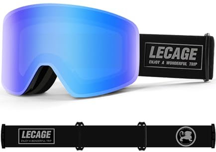 LECAGE Photochrome Skibrille Kinder Snowboard Brille Anti-Beschlag Selbsttönend Skibrille für Brillenträger UV-Schutz Schneebrille Kompatibler Helm Ski Goggles für Jungen Mädchen Jugend (Blau)