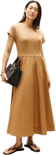 Tommy Hilfiger Robe T-Shirt Femme Modern Cody Midi Mix Fit & Flare, Marron (Hickory), L