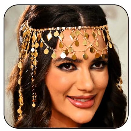 Reaky Pailletten-Kopfkette, goldfarben, ägyptischer Kopfschmuck für Damen