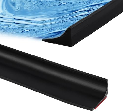 Trukafie Joint Porte Douche, 300cm Seuil de Douche Barrage d'eau en Silicone, Autocollante, pour Porte de Douche sans Cadre, Séparation Humide et Sèche, Salle de Bain et Cuisine, Noire