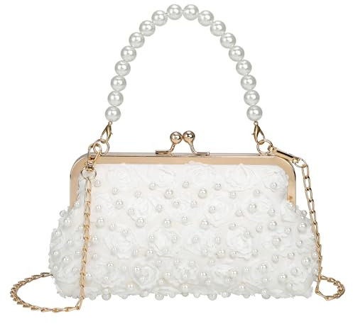 Faletony Damen Perlen Clutch Luxus Abendtasche mit Perlen Trageriemen Brauttasche Elegant Handtasche Luxus Geldbörse Umhängetasche für Hochzeit Abendparty Tanzparty Geburtstag