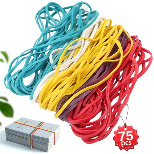 TXXATX Gummibänder 75 Stück Gummiringe 180x3 mm Haushaltsgummi Farbe Gummiringe Breit Gummiringe Groß Wiederverwendbar Gummis für Küche Büro Schulbedarf Dokument Organizing Crafts DIY
