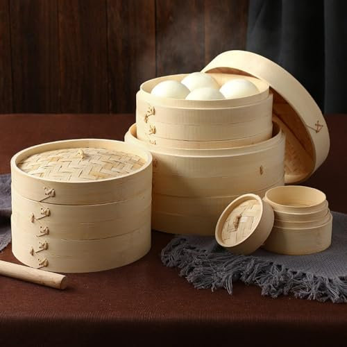 Bambusdämpfer, 2 Etagen Bambus Dampfgarer Einsatz, 22cm Dämpfeinsatz für Reis, Dim Sum, Gemüse, Fisch Fleisch Dumpling usw (1 PC, 22 * 2 cm)