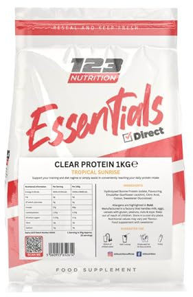 123 Nutrition Clear Protein, High Protein, Lactose-Free Protein Supplement, 1kg (1kg, Tropical Sunrise)