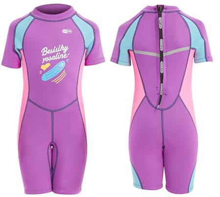 Neoprenanzug Kinder, 2MM Neoprenanzug Kinder Kurz/Lang, Thermischer UV-Schutz Badeanzug, Rückenreißverschluss zum Schwimmanzug kinders, Neopren Wetsuit für Mädchen Jungen 4-12 Jahre