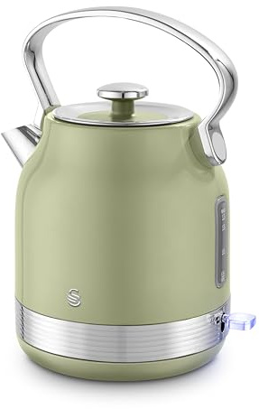 Swan SK14631GRN Retro Traditional Kettle, Rapid Boil, Removable Limescale Filter, Easy Pour, 360 Degree Base, Water Indicator Window and Boil Dry Protection 1.7L, 3KW, Green and Stainless Steel