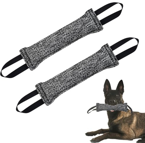Ziyonix 2Pcs Mordedor Perro 30cm Juguetes para Perros de Entrenamiento Salchicha Mordida para Perros on 2 Asas Juguete para remolcar Perro Juguete de tracción Dogs para Dogs Medianos a Grandes (Gris)