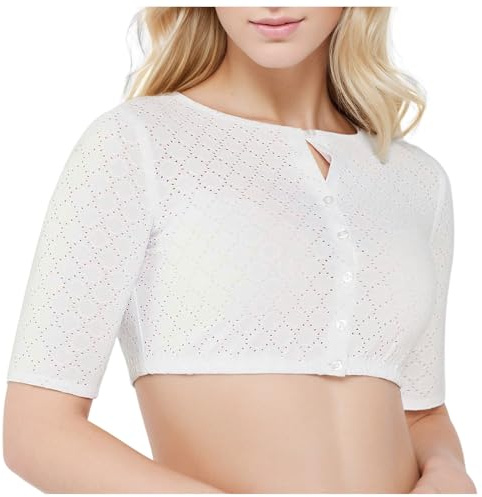 Générique Chemisier Dirndl Femme, Traditionnel Luna Blanc de Schöneberger Trachten Femme Dirndlbluse Dentelle Blouse Blanche Ete Manche 3/4 Rose Transparent Haut Pour occasions spéciales