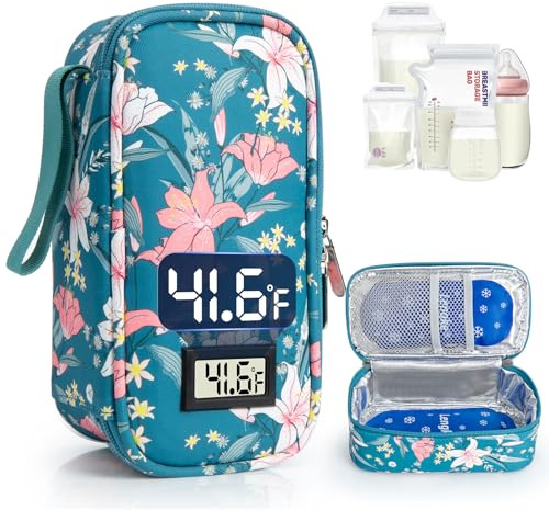 WIBOND Breast Milk Cooler Travel Bag with Temperature Display, Holds 20oz Breastmilk Storage Bag with 2 Breast Milk Ice Pack, Cooling & Waterproof Portable Cooler for Moms on The Go (Lily)