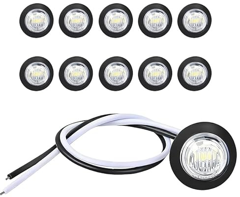 Kahaybeall 10 Lampes LED de Marquage Rondes 12V pour Dégagement Avant Arrière, Feux de Gabarit pour Remorque, Feu de Position Latéral - Indicateurs Latéraux Blancs, Étanches IP68, Luminosité Élevée
