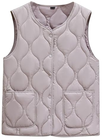 KBOPLEMQ Chaleco acolchado para mujer, ligero, largo medio, chaleco elegante de plumón, tallas grandes, chaqueta de invierno, forro polar, con botones, sin mangas, chaleco de transición para mujer