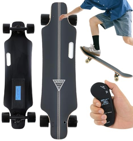 Sushangmao Patineta Eléctrica Longboard para Adultos Y Principiantes Cubierta De Arce De 7 Capas con Amortiguación, Ascenso De Pendientes del 15% Al 30%, Control Remoto LCD De 4 Velocidades 30km