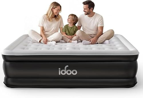 iDOO Dubbel uppblåsbar madrass, snabb uppblåsbar på 3 minuter | Uppblåsbar madrass med inbyggd pump, bärbar uppblåsbar säng, perfekt för gästhus och camping, 203 x 1152 x 46 cm