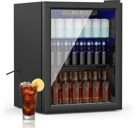 DollarDash Mini refrigerador de 50L, refrigerador independiente para bebidas con capacidad para 70 latas puerta de transparante para, refrigerador pequeño con estantes ajustables (negro)