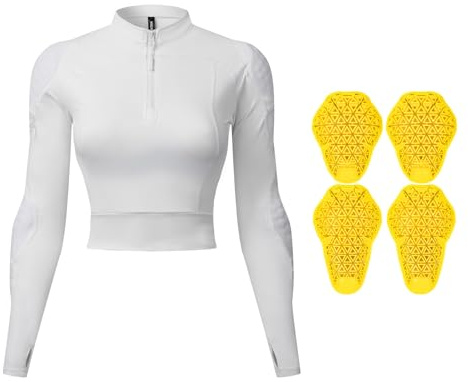 Top da Moto Donna Certificato CE – Abbigliamento Protettivo Soft Shell Traspirante – Armatura Motocross Strato Base – Giacca da Guida ad Alta Visibilità – Maglia da Moto Imbottita,White-M