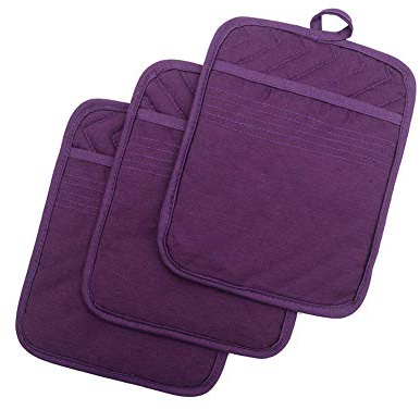 Anyi Pot Holders for Kitchen Heat Resistant, Cotton Hot Pads for Counter Table, Purple Kitchen Pot Holders with Pocket