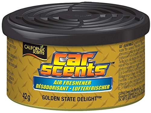 California Scents Ambientador de coche en Lata - Fragancia Duradera de Delicias Doradas (Hasta 30 Días) - Control de Intensidad de Olor para un Ambiente Fresco y Personalizado en tu Coche, 42g