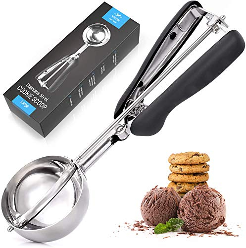 Cuchara de helado de acero inoxidable con disparador, cuchara de helado, cuchara de helado, cuchara de helado, cuchara de helado con eyector, para helado, bolas de melón, masa de galletas, pastel,