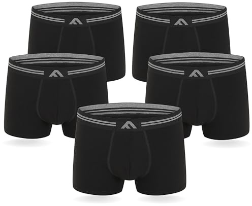 FM London 5-pack mycket mjuka boxershorts av bambu utan etiketter, elastisk passform för män, svart, XXL