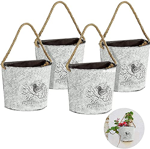 VDYXEW 4 secchi in metallo vintage, stile retrò, per fiori da parete, per interni ed esterni, decorazione per la casa e il giardino.