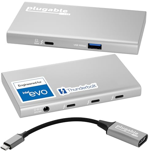 Plugable 5-in-1 Thunderbolt 4 Hub,Single 8K or Dual 4K Display, 4K HDMI Adapter Included, Thunderbolt 4/3, USB4,USB-C Expansion for Modern Mac and Windows Systems, Driverless