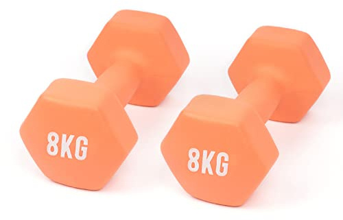 MYGA Hex Dumbbells - Pair of Neoprene & Cast Iron Hexagonal Dumbbell Hand Weights for Women and Men at Home & Gym - Weight: 8 kg