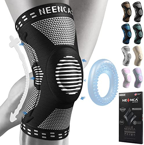 NEENCA Tutore Ginocchio,Tutore Fascia per Compressione Ginocchio Cuscinetti per Rotula e Supporto Laterale,Supporto per Ginocchia ad uso Medico per Corsa,Lesioni al Menisco,Artrite,Infortunio Sportivo