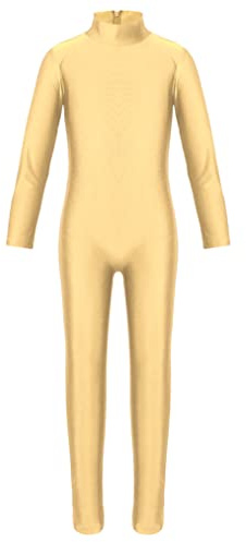 Freebily Kids Boys Girls Stretch Long Sleeve Gymnastic Unitard Catsuit Full Length Bodysuit Jumpsuit Dance Leotard Neck Beige 13-14 Years