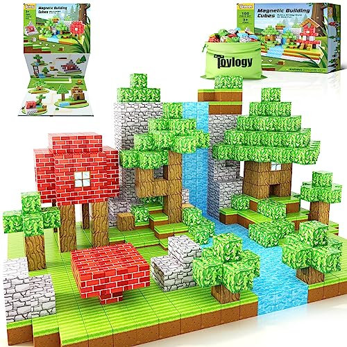 Toylogy 100PCS Magnetische Bausteine-Bauen Mine Magnete Welt Edition für Jungen und Mädchen im Alter von 3 4 5 6 7 8, Magnetspiel Outdoor Spielzeug für Kinder Geschenke ab 3+ Jahre Mädchen Jungs